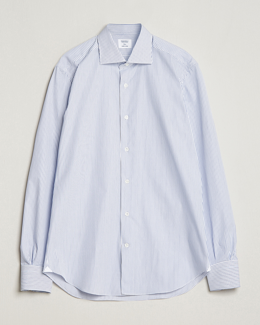 Men | Shirts | Mazzarelli | Soft Cotton Cut Away Shirt Blue Pinstripe