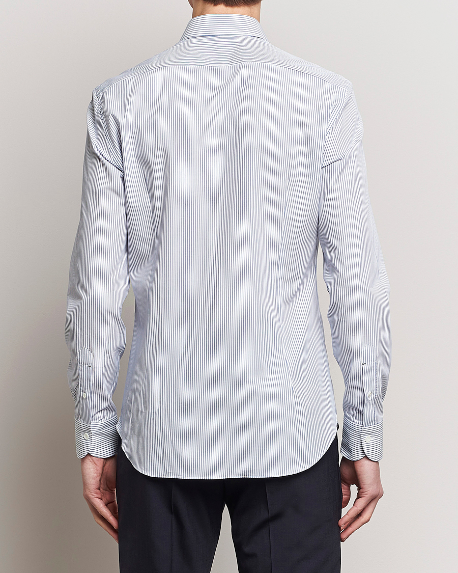 Men | Shirts | Mazzarelli | Soft Cotton Cut Away Shirt Blue Pinstripe