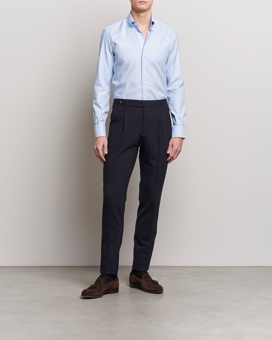 Men | Shirts | Mazzarelli | Soft Cotton Texture Button Down Shirt Light Blue