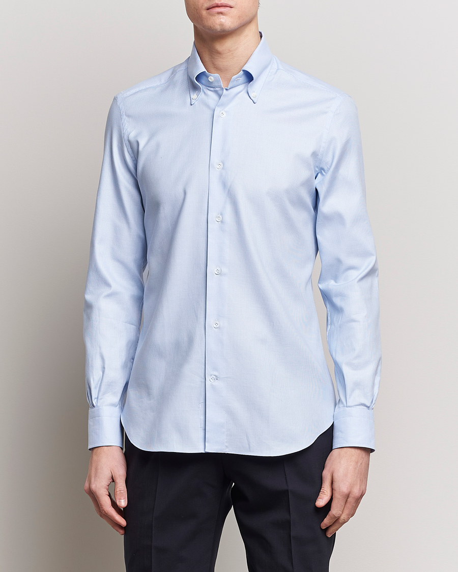 Men | Shirts | Mazzarelli | Soft Cotton Texture Button Down Shirt Light Blue