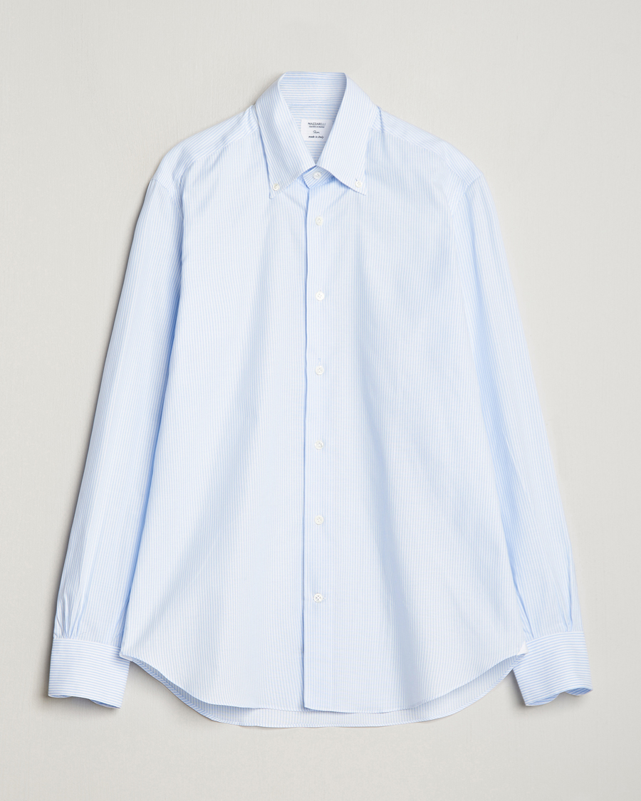 Men | Shirts | Mazzarelli | Soft Oxford Button Down Shirt Light Blue Stripe