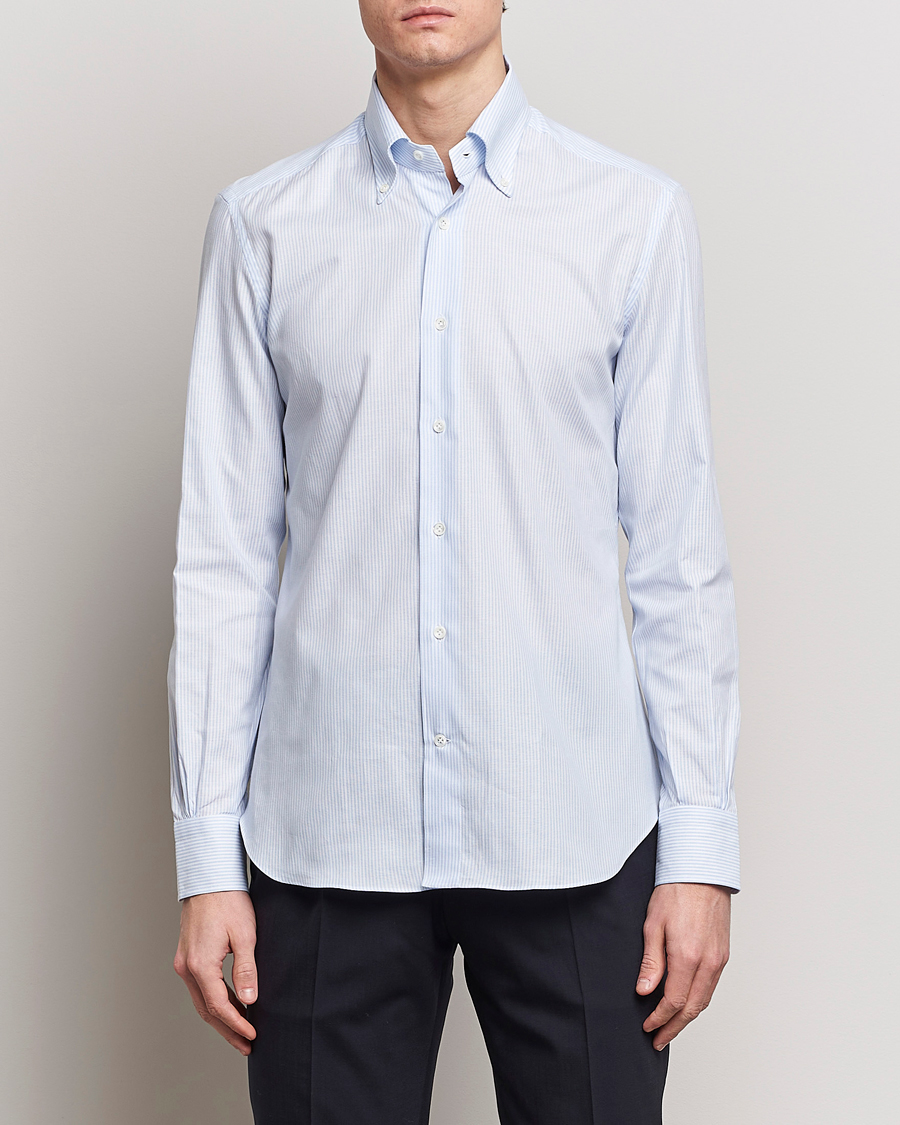 Men | Shirts | Mazzarelli | Soft Oxford Button Down Shirt Light Blue Stripe