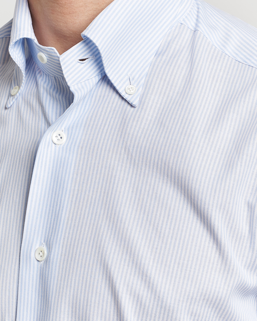 Men | Shirts | Mazzarelli | Soft Oxford Button Down Shirt Light Blue Stripe