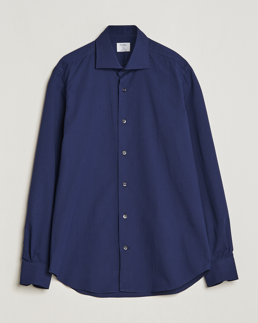 Men | Shirts | Mazzarelli | Soft Tonal Seersucker Shirt Navy