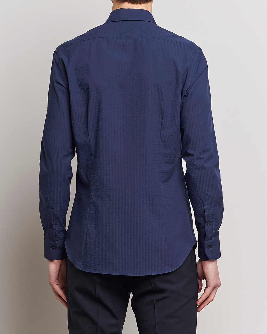 Men | Shirts | Mazzarelli | Soft Tonal Seersucker Shirt Navy