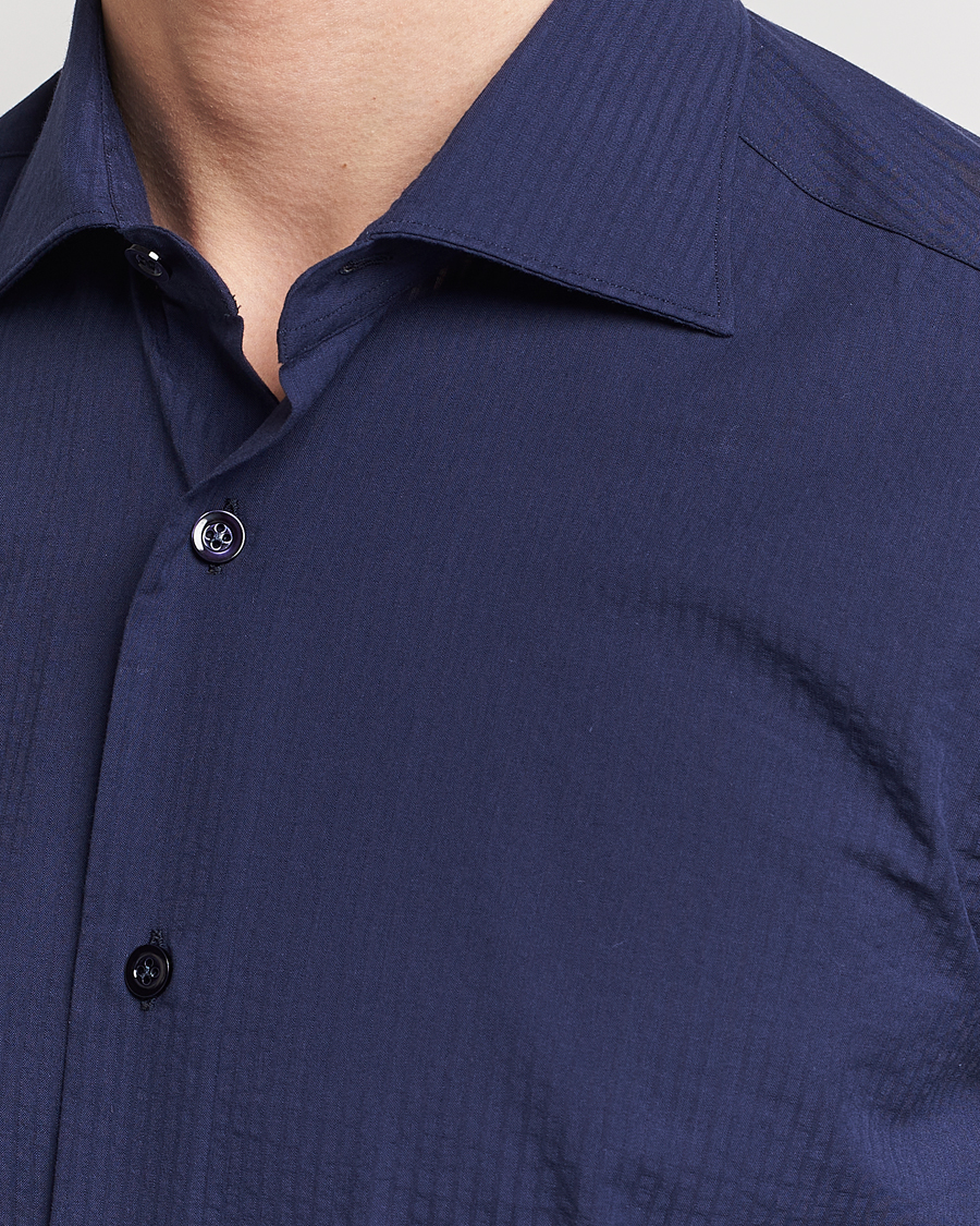 Men | Shirts | Mazzarelli | Soft Tonal Seersucker Shirt Navy