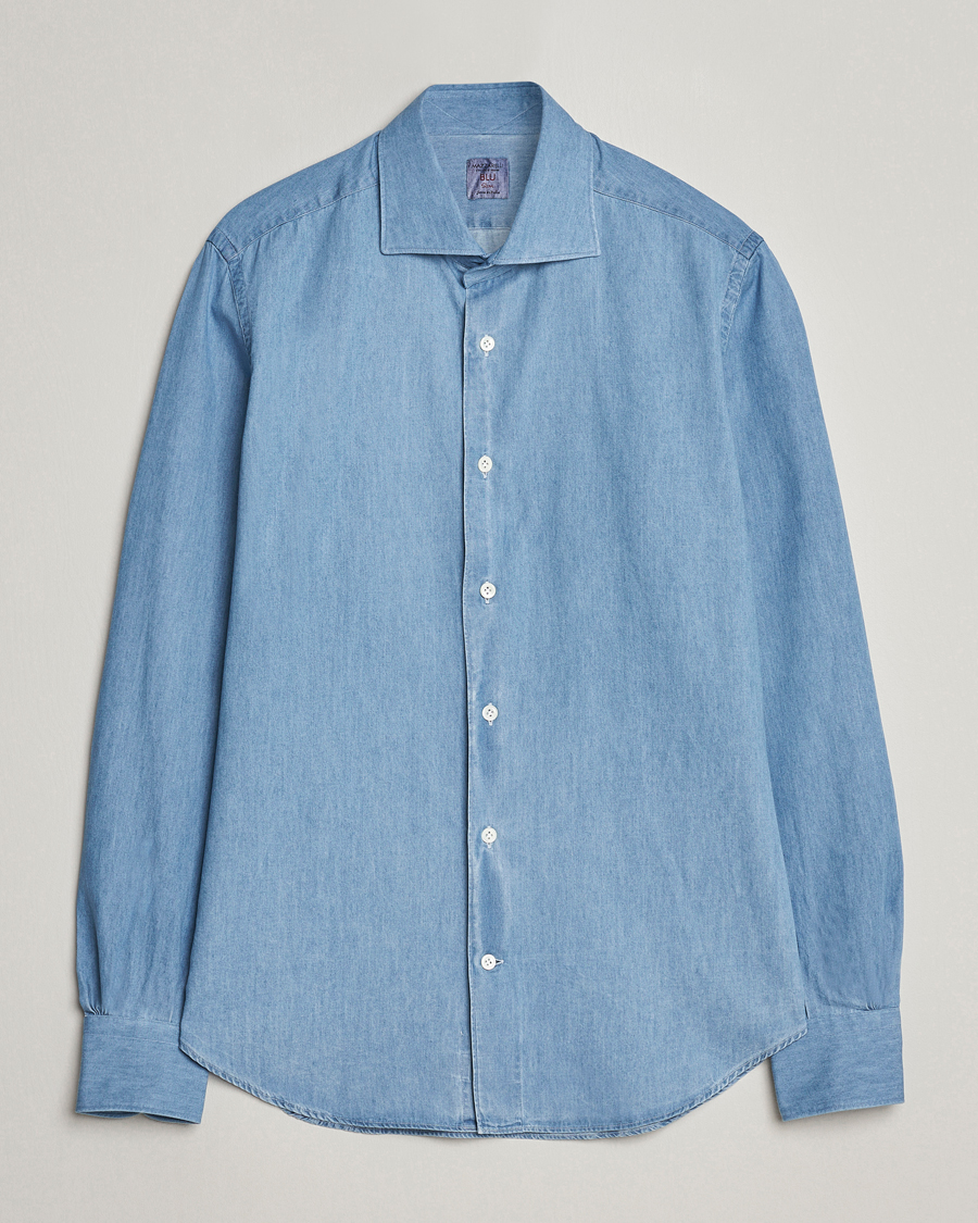 Men | Shirts | Mazzarelli | Soft Cotton Denim Shirt Bleached Denim