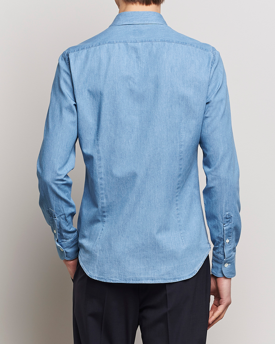 Men | Shirts | Mazzarelli | Soft Cotton Denim Shirt Bleached Denim