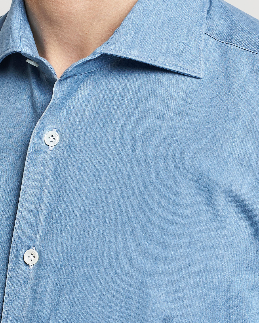 Men | Shirts | Mazzarelli | Soft Cotton Denim Shirt Bleached Denim