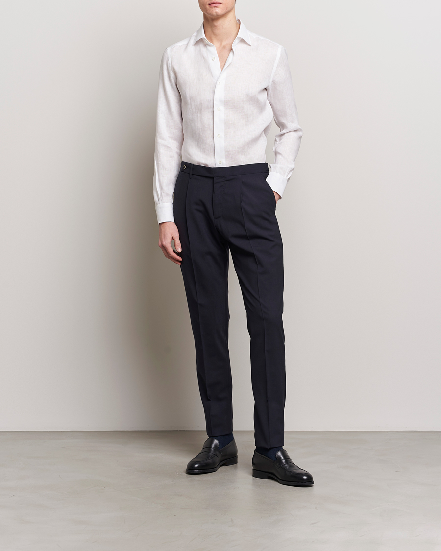 Men | Shirts | Mazzarelli | Soft Linen Cut Away Shirt White