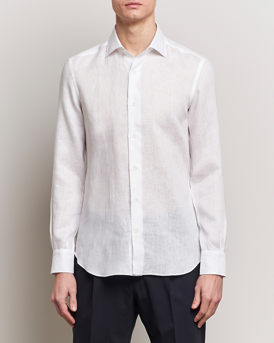 Men | Shirts | Mazzarelli | Soft Linen Cut Away Shirt White