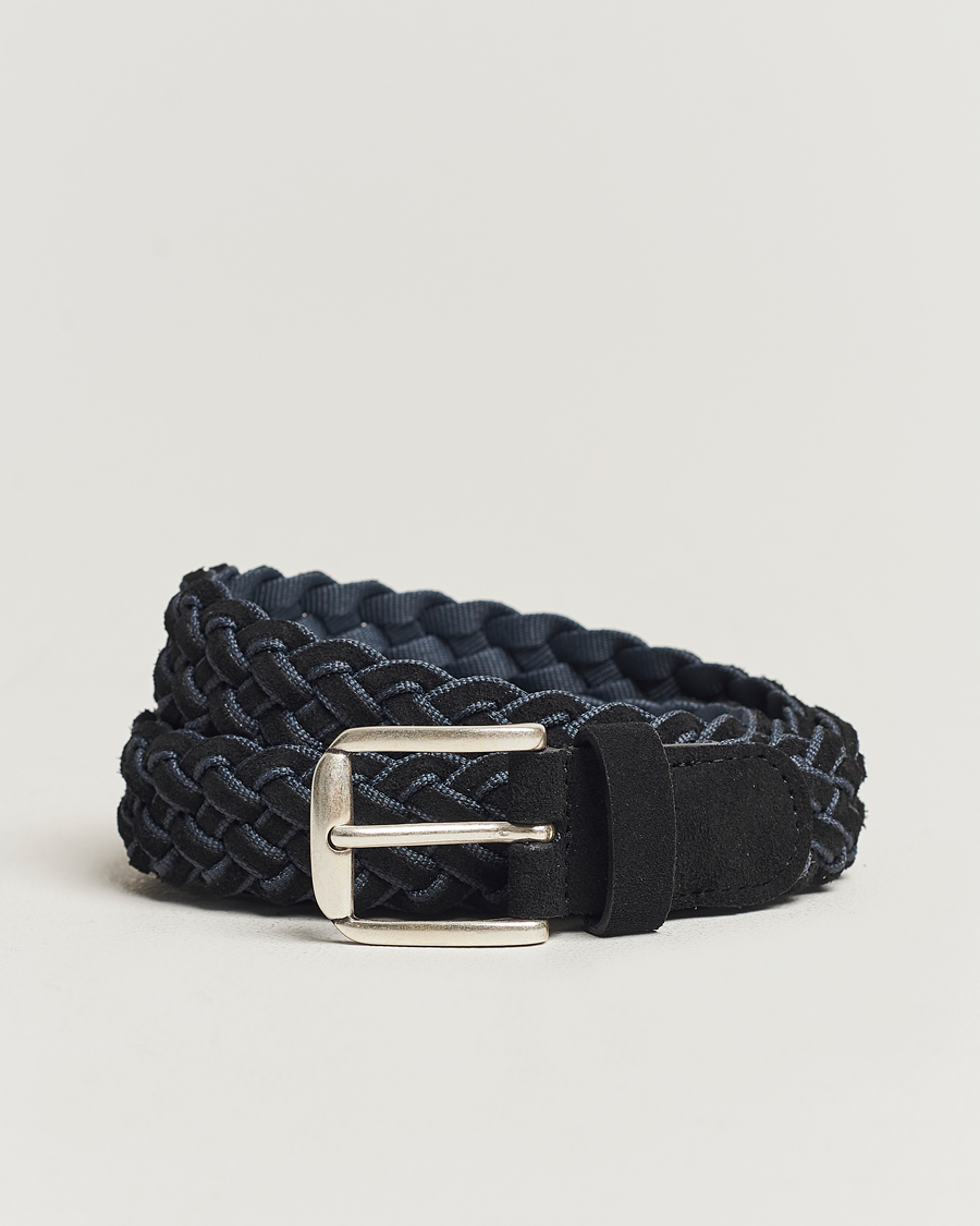 Men | Anderson's Woven Suede Mix Belt 3 cm Navy | Anderson's | Woven Suede Mix Belt 3 cm Navy