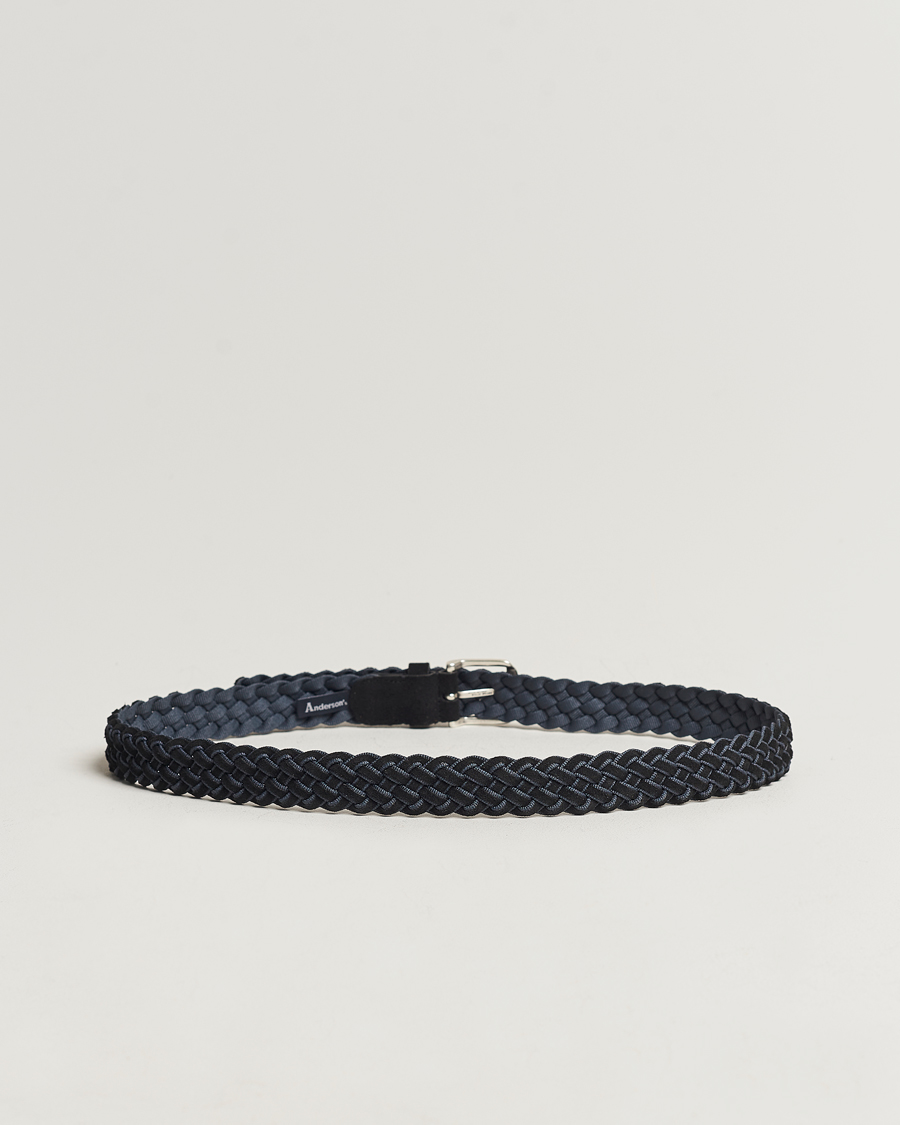 Men | Anderson's Woven Suede Mix Belt 3 cm Navy | Anderson's | Woven Suede Mix Belt 3 cm Navy