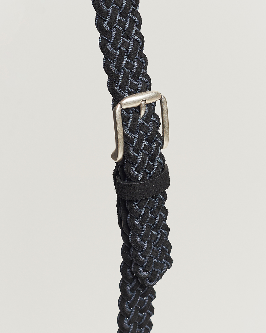 Men | Anderson's Woven Suede Mix Belt 3 cm Navy | Anderson's | Woven Suede Mix Belt 3 cm Navy
