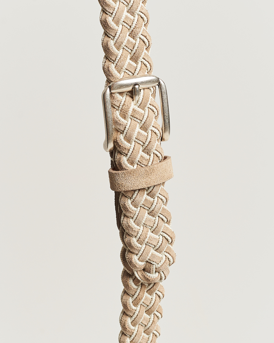 Men | Anderson's Woven Suede Mix Belt 3 cm Beige | Anderson's | Woven Suede Mix Belt 3 cm Beige