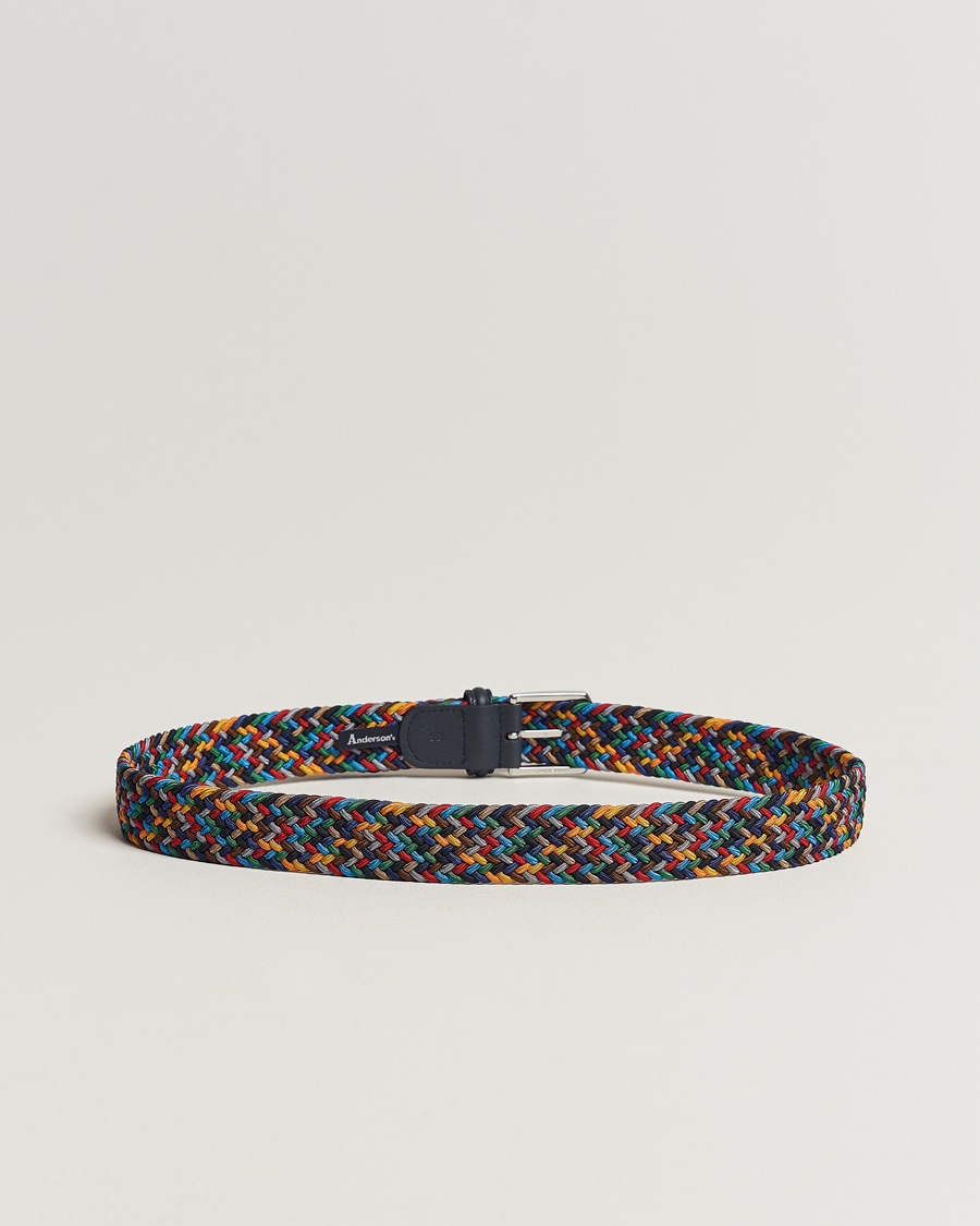 Men | Belts | Anderson's | Stretch Woven 3,5 cm Belt Dark Multi