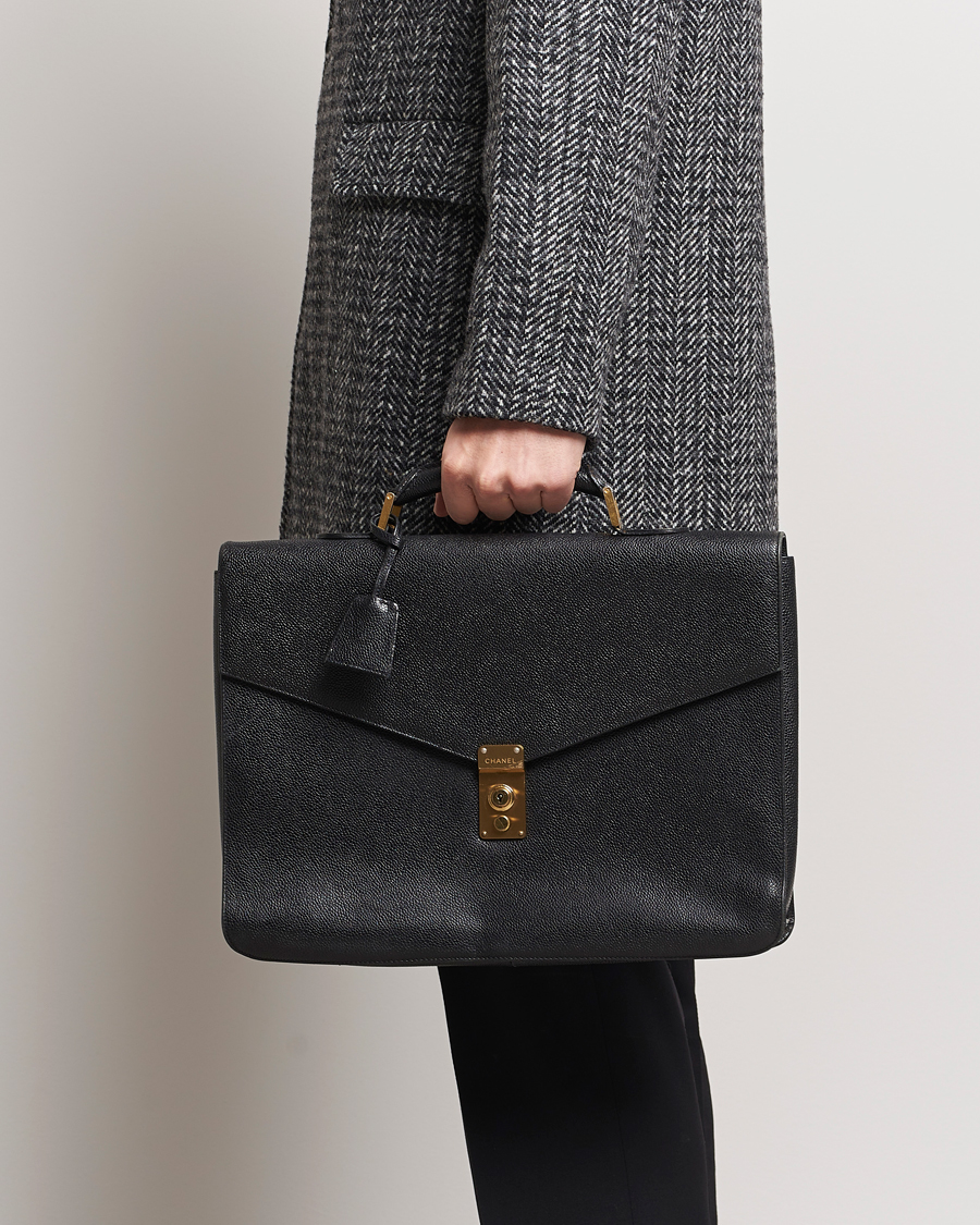 Men | Chanel Pre-Owned Portfolio Briefcase Leather Black | Chanel Pre-Owned | Portfolio Briefcase Leather Black