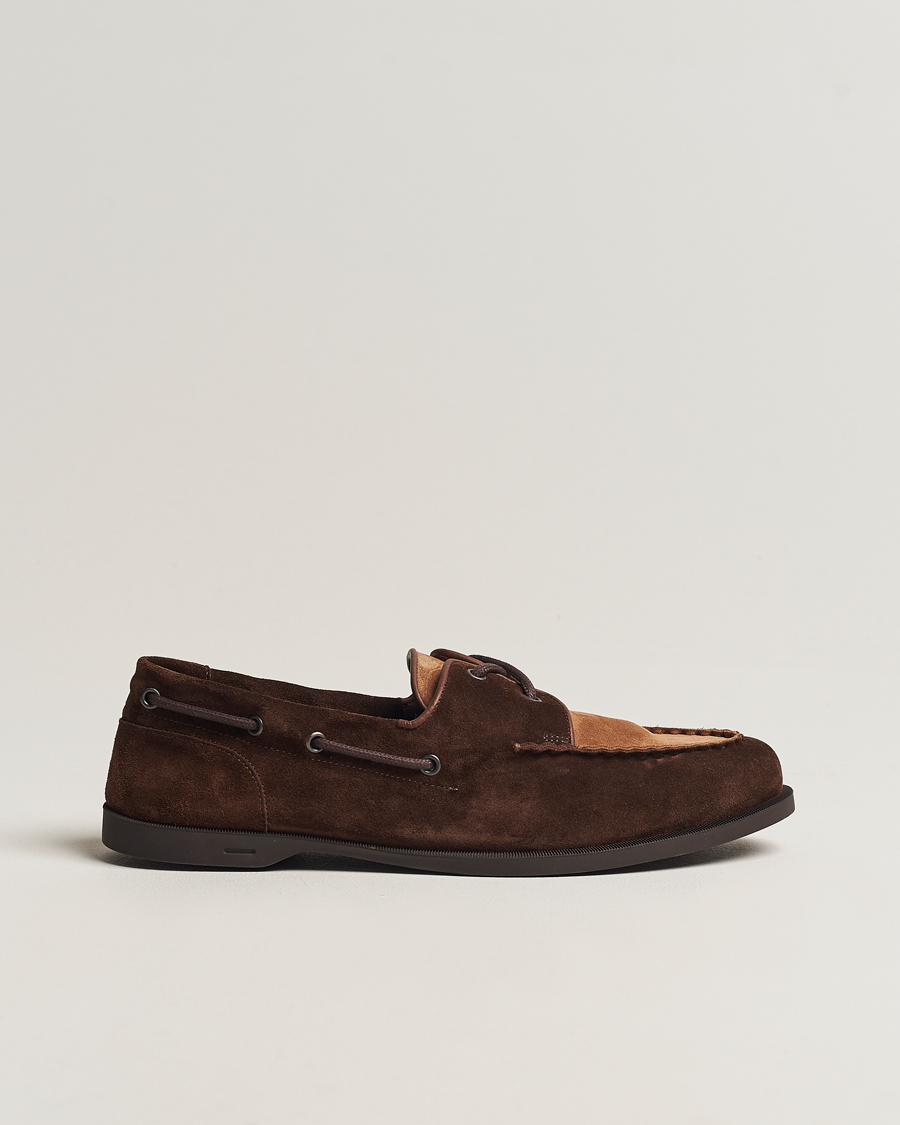 Men | John Lobb Foil Boat Shoe Dark Brown/Cognac Suede | John Lobb | Foil Boat Shoe Dark Brown/Cognac Suede