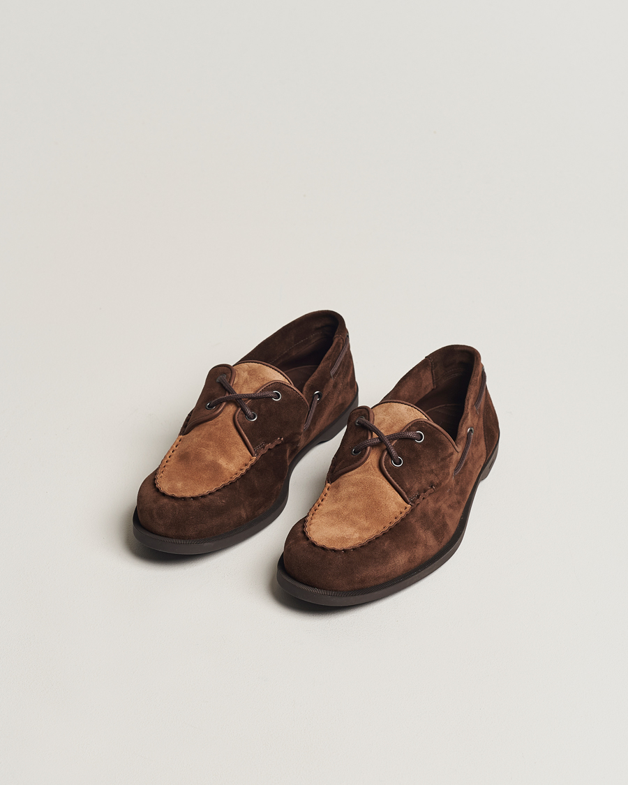Men | John Lobb Foil Boat Shoe Dark Brown/Cognac Suede | John Lobb | Foil Boat Shoe Dark Brown/Cognac Suede