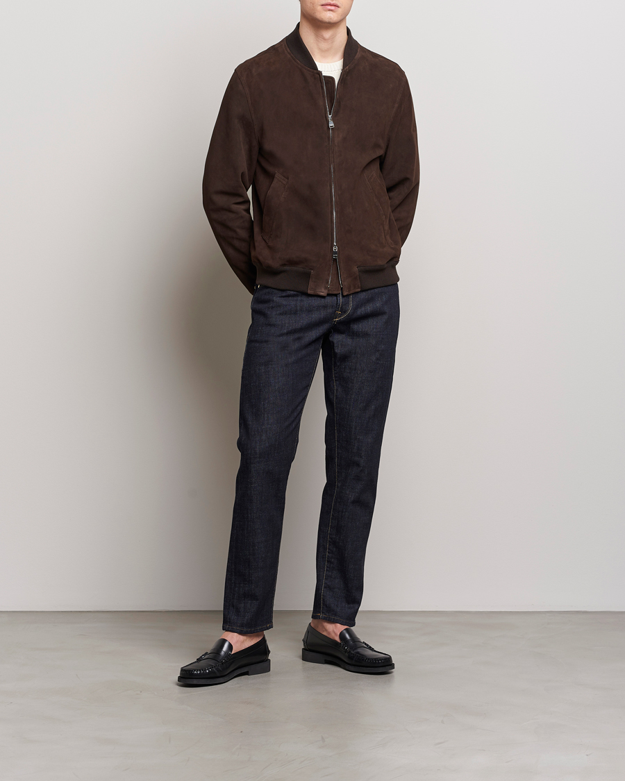 Men | Coats & Jackets | Valstar | Zip Suede Jacket Dark Brown