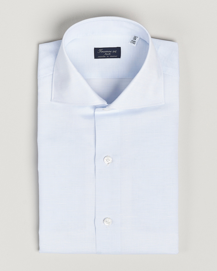 Men | Shirts | Finamore Napoli | Milano Slim Linen Dress Shirt Light Blue