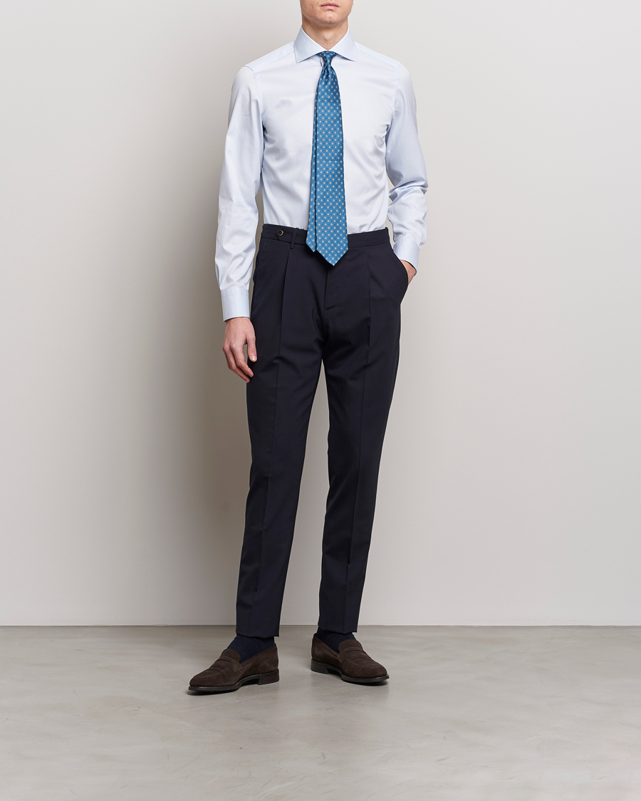 Men | Shirts | Finamore Napoli | Milano Slim Structured Dress Shirt Light Blue