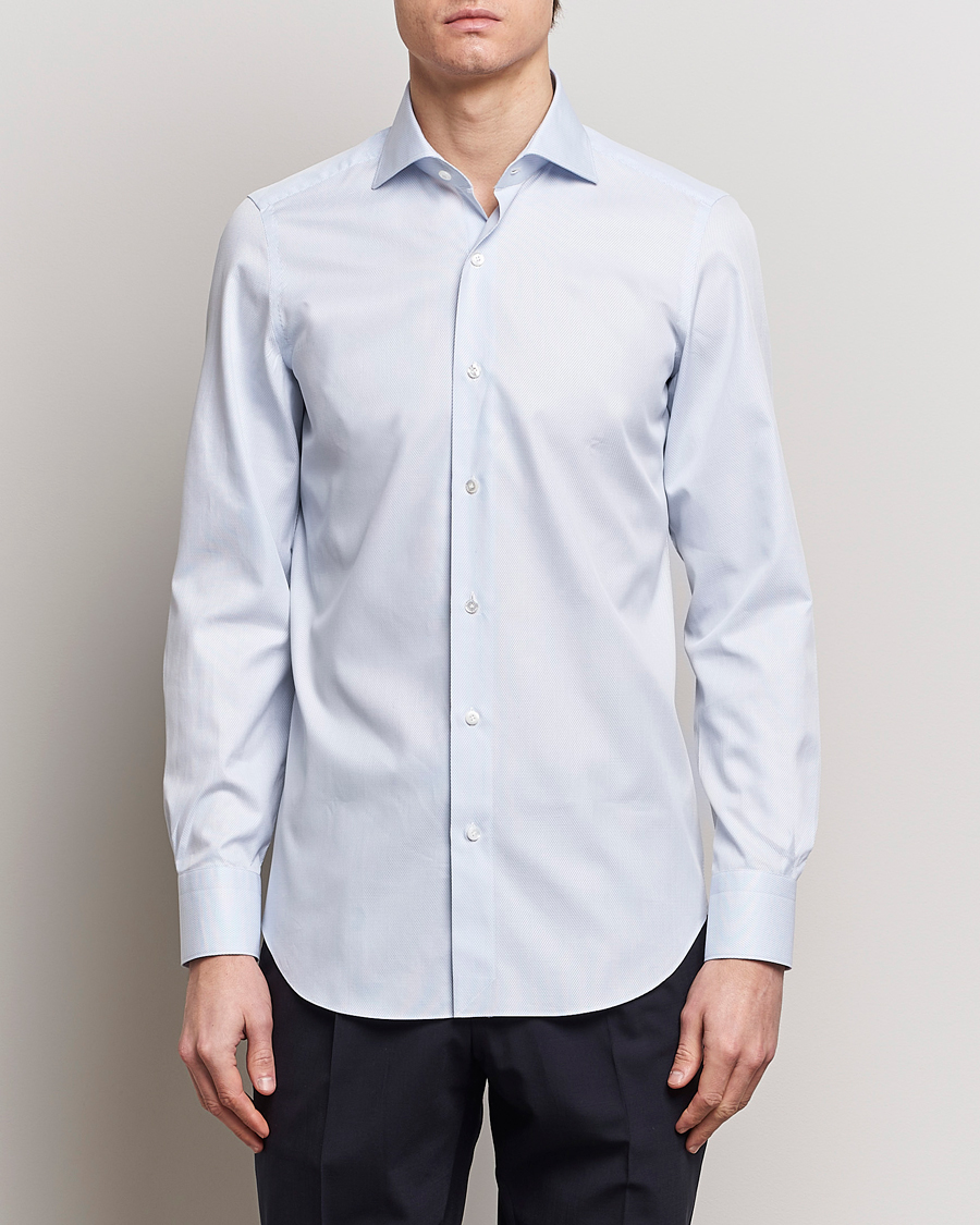 Men | Shirts | Finamore Napoli | Milano Slim Structured Dress Shirt Light Blue