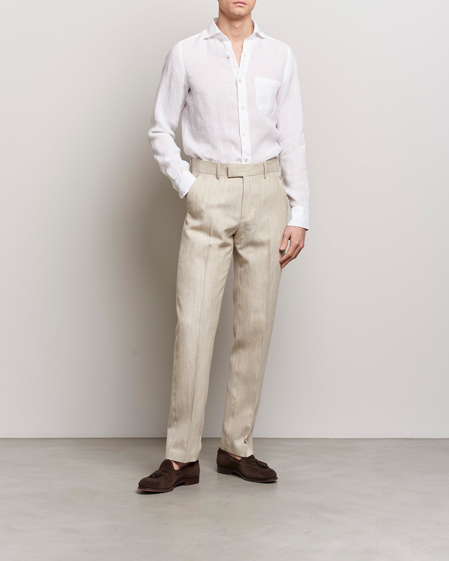 Men | Shirts | Finamore Napoli | Gaeta Linen Pocket Shirt White