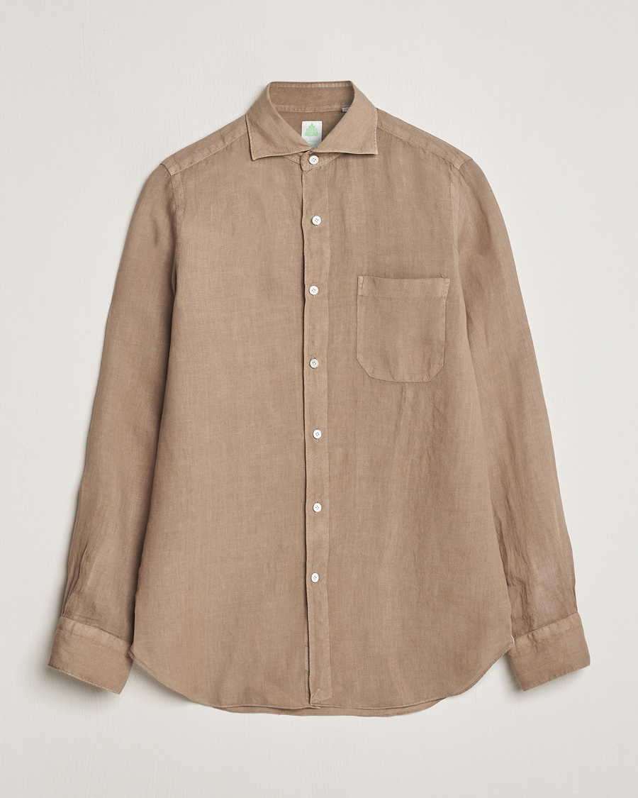 Men | Shirts | Finamore Napoli | Gaeta Linen Pocket Shirt Taupe