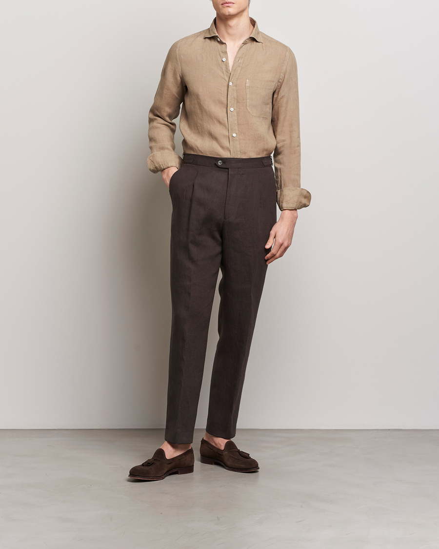 Men | Shirts | Finamore Napoli | Gaeta Linen Pocket Shirt Taupe
