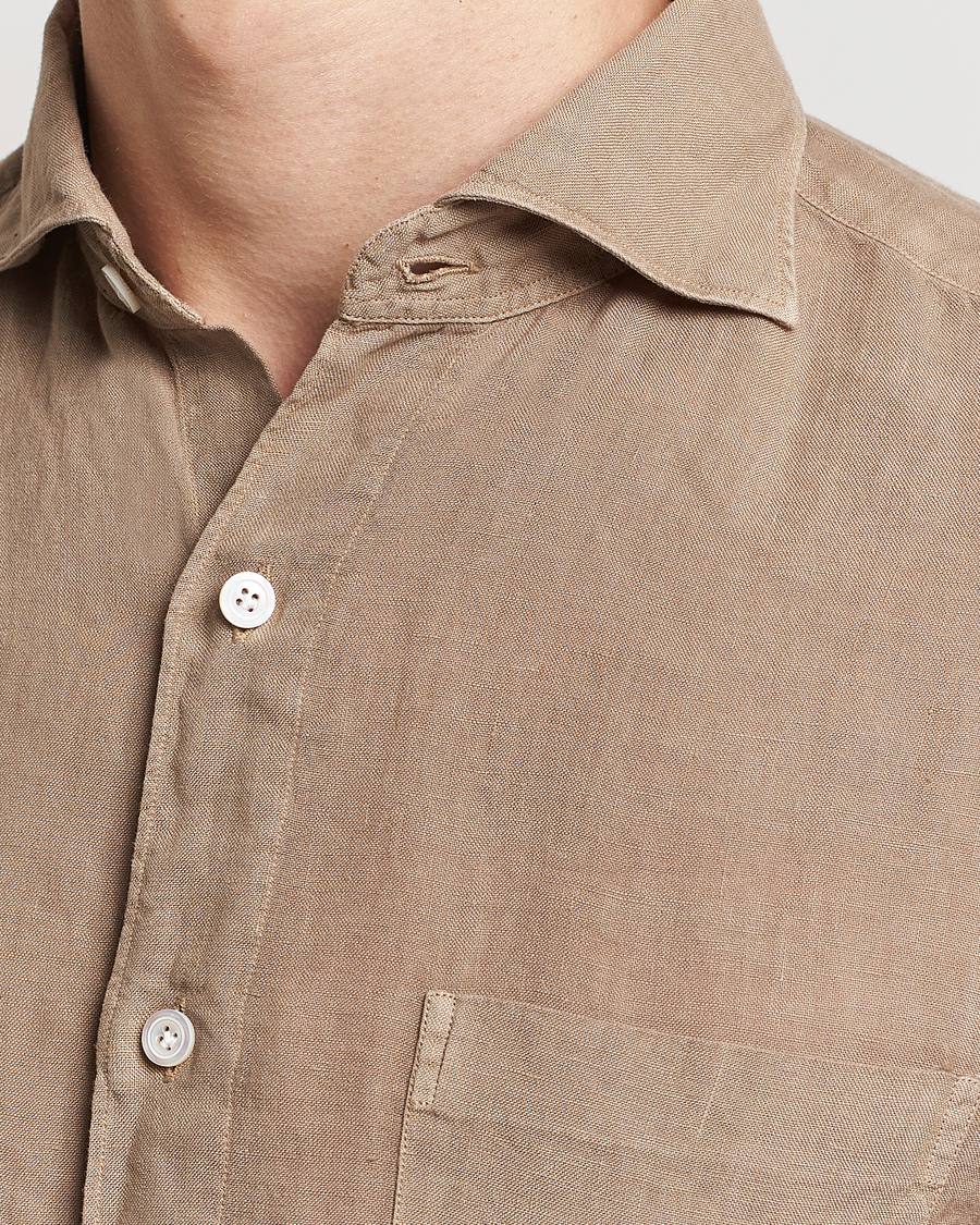 Men | Shirts | Finamore Napoli | Gaeta Linen Pocket Shirt Taupe