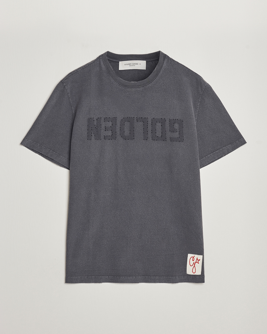Men | T-Shirts | Golden Goose | Deluxe Brand Distressed Cotton Logo T-Shirt Anthracite