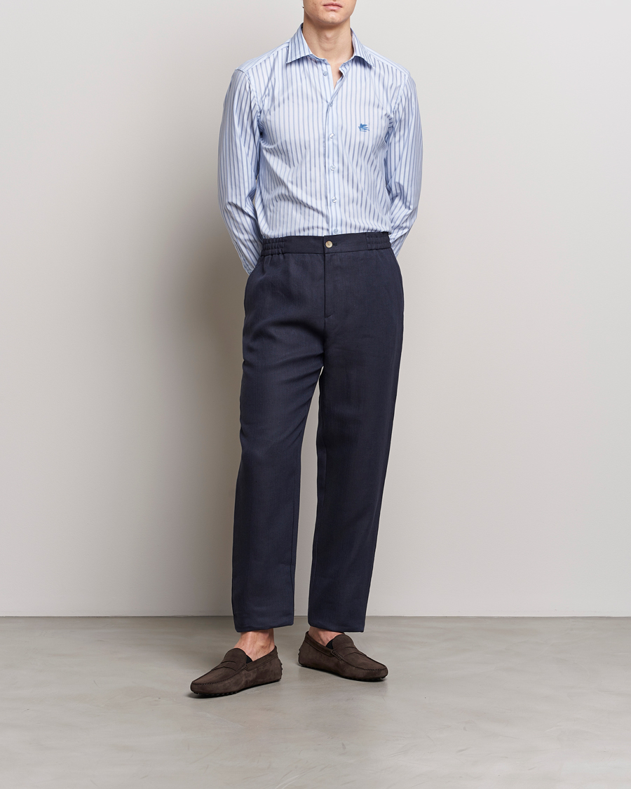 Men | Trousers | Etro | Linen Drawstring Trousers Navy
