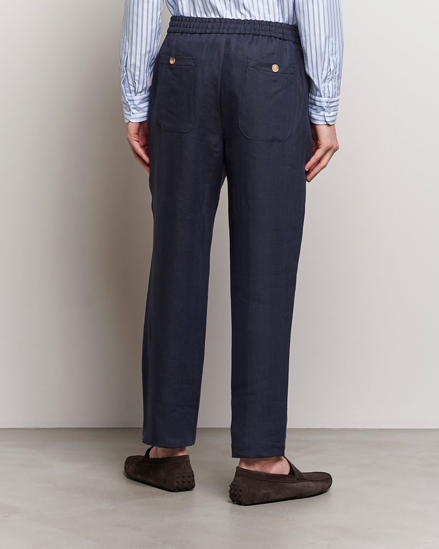 Men | Trousers | Etro | Linen Drawstring Trousers Navy