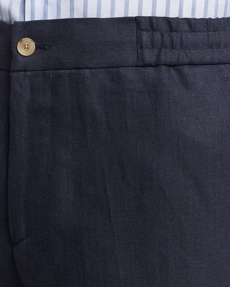 Men | Trousers | Etro | Linen Drawstring Trousers Navy