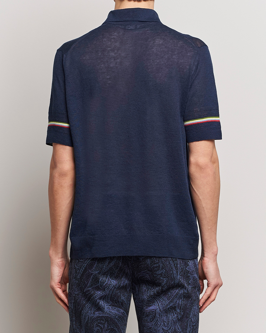 Men | Polo Shirts | Etro | Knitted Cotton/Linen Polo Navy