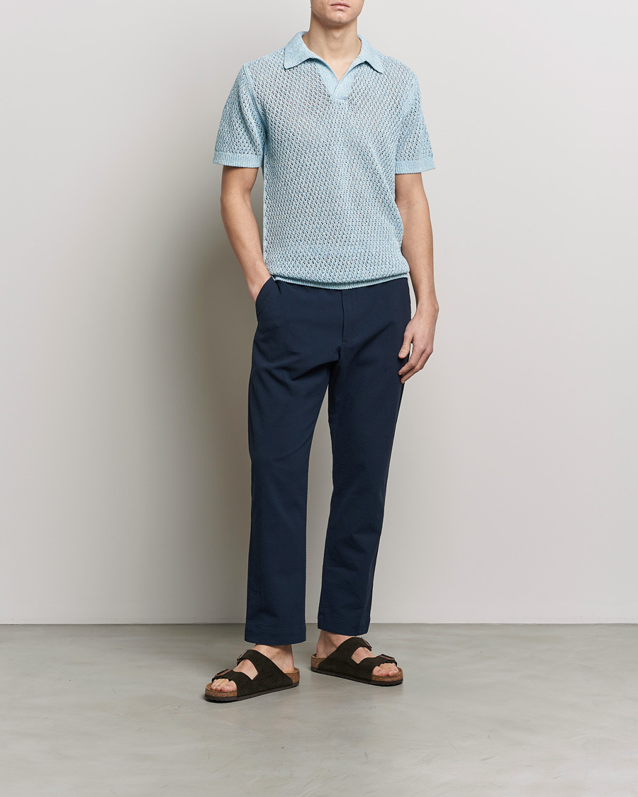 Men | Trousers | NN07 | Billie Seersucker Drawstring Trousers Navy Blue