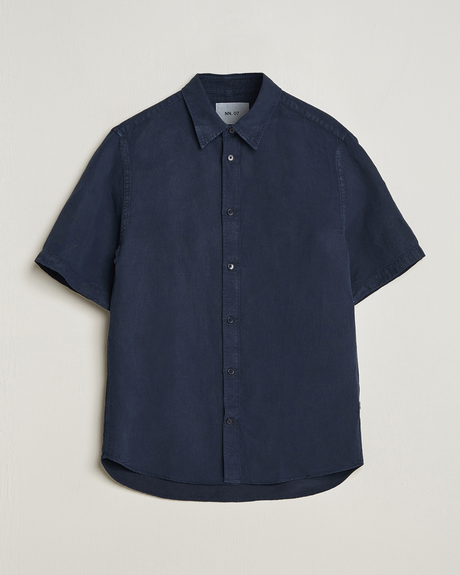 Men | Shirts | NN07 | Arne Tencel/Linen Short Sleeve Shirt Navy Blue