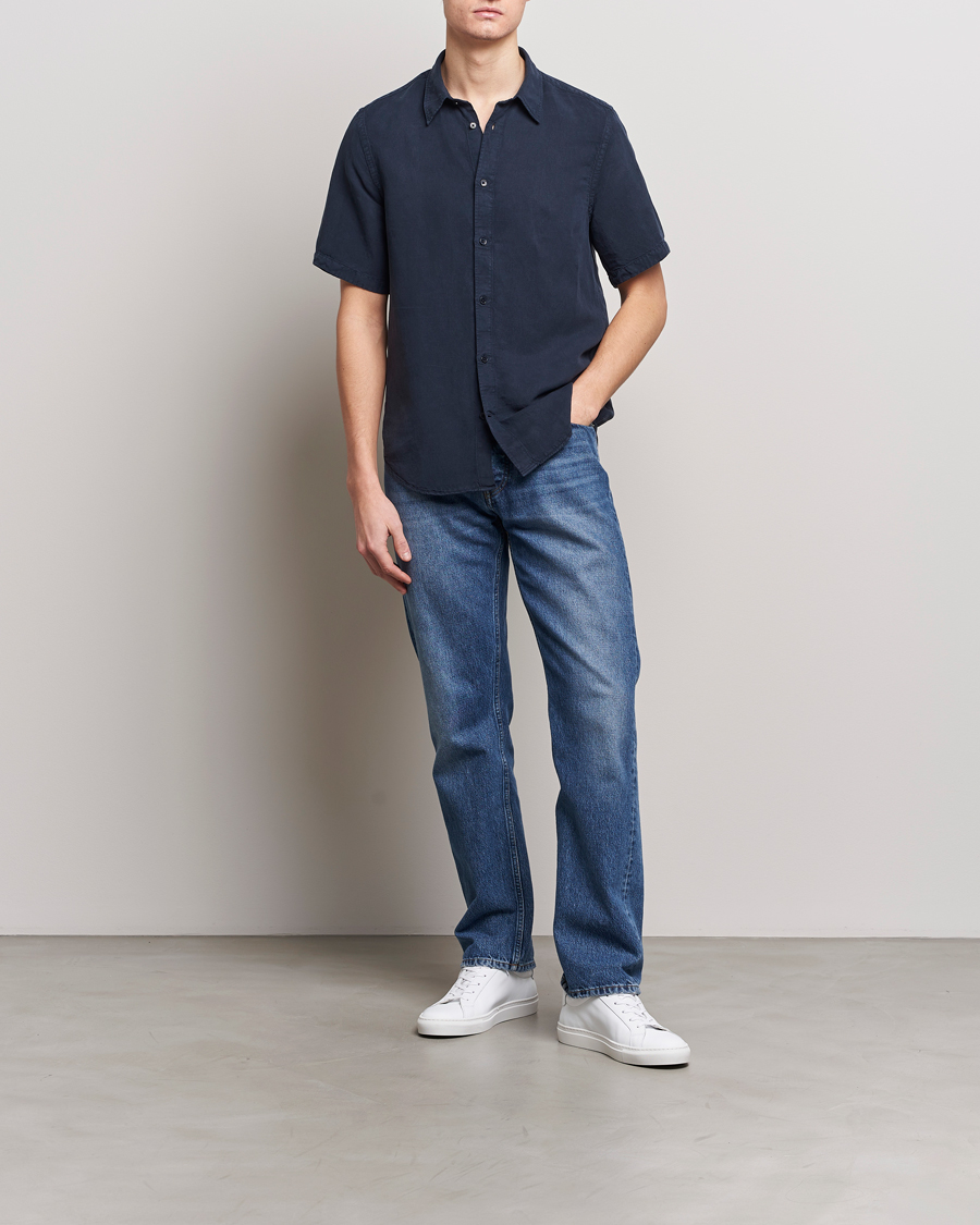Men | Shirts | NN07 | Arne Tencel/Linen Short Sleeve Shirt Navy Blue