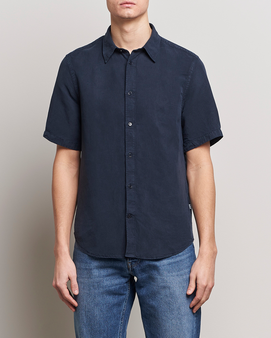 Men | Shirts | NN07 | Arne Tencel/Linen Short Sleeve Shirt Navy Blue