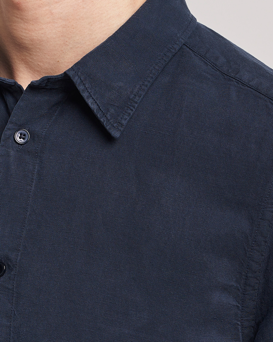 Men | Shirts | NN07 | Arne Tencel/Linen Short Sleeve Shirt Navy Blue