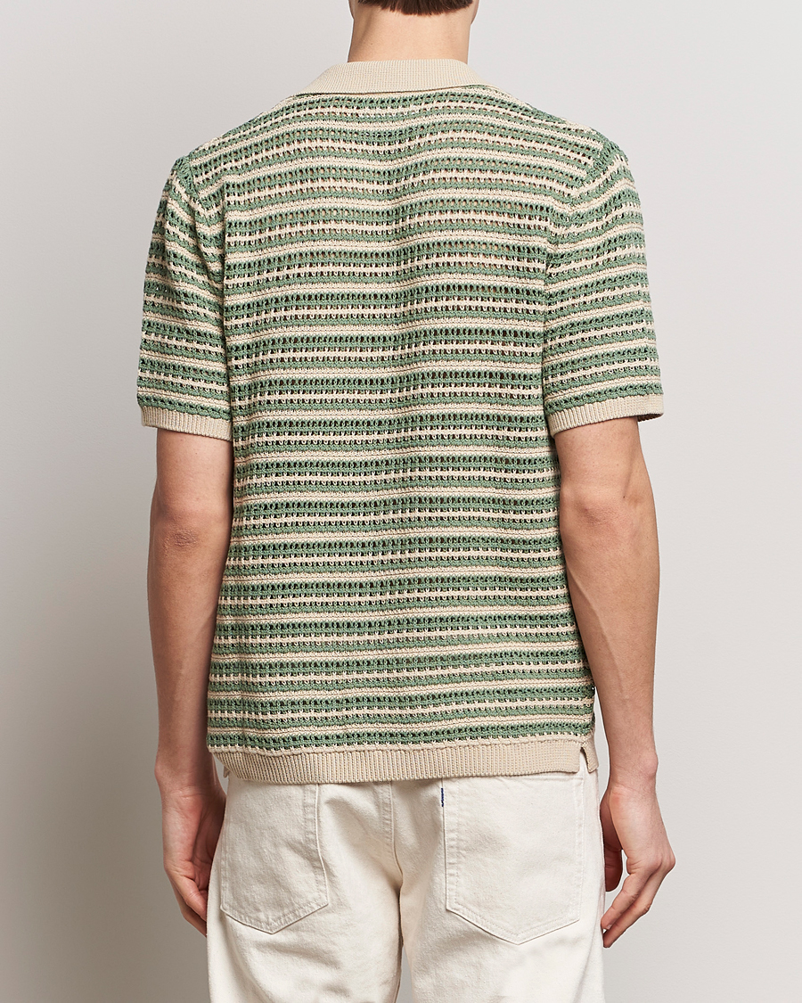 Men | Shirts | NN07 | Henry Knitted Striped Short Shleeve Shirt Ecru/Green