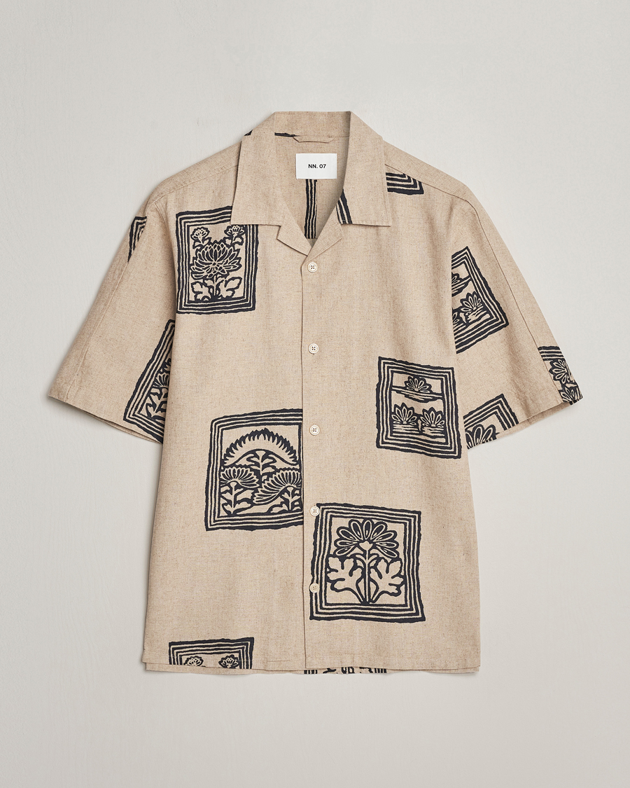Men | Shirts | NN07 | Ole Printed Short Sleeve Shirt Oatmeal