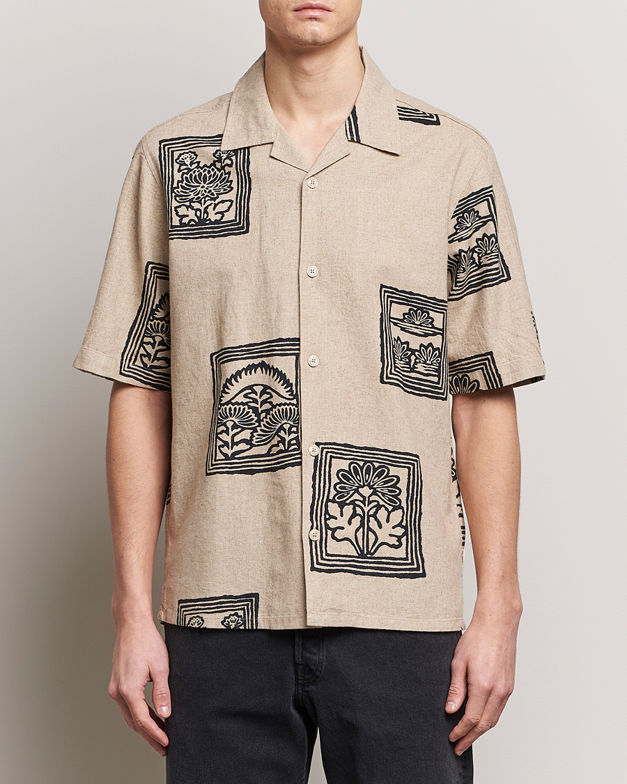 Men | Shirts | NN07 | Ole Printed Short Sleeve Shirt Oatmeal