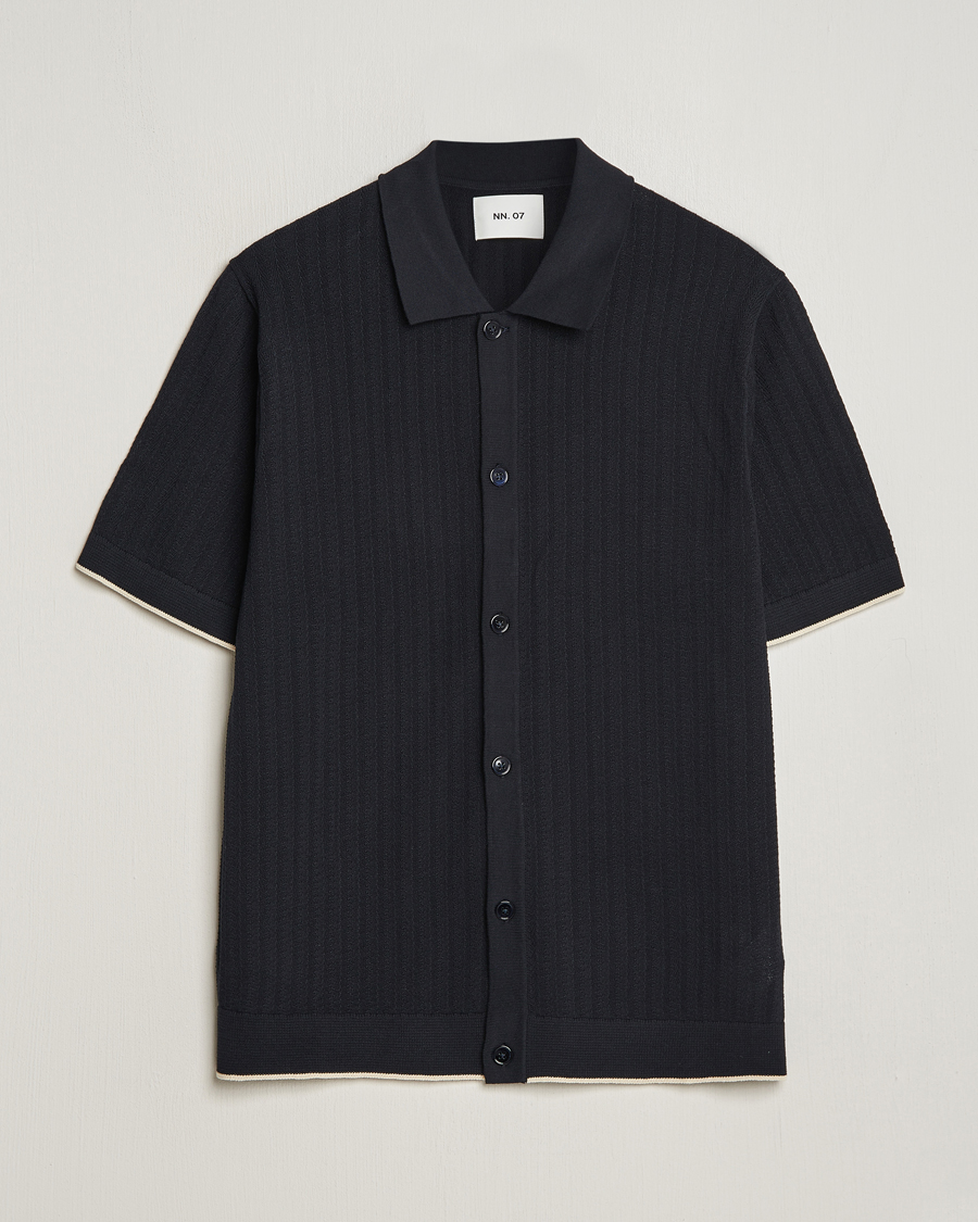 Men | Shirts | NN07 | Nalo Structured Knitted Short Sleeve Shirt Navy Blue