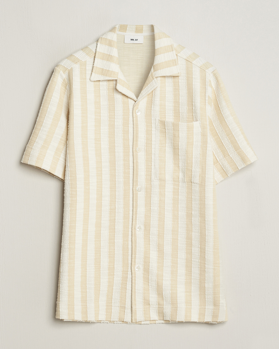 Men | Shirts | NN07 | Julio Striped Short Sleeve Shirt Khaki/White