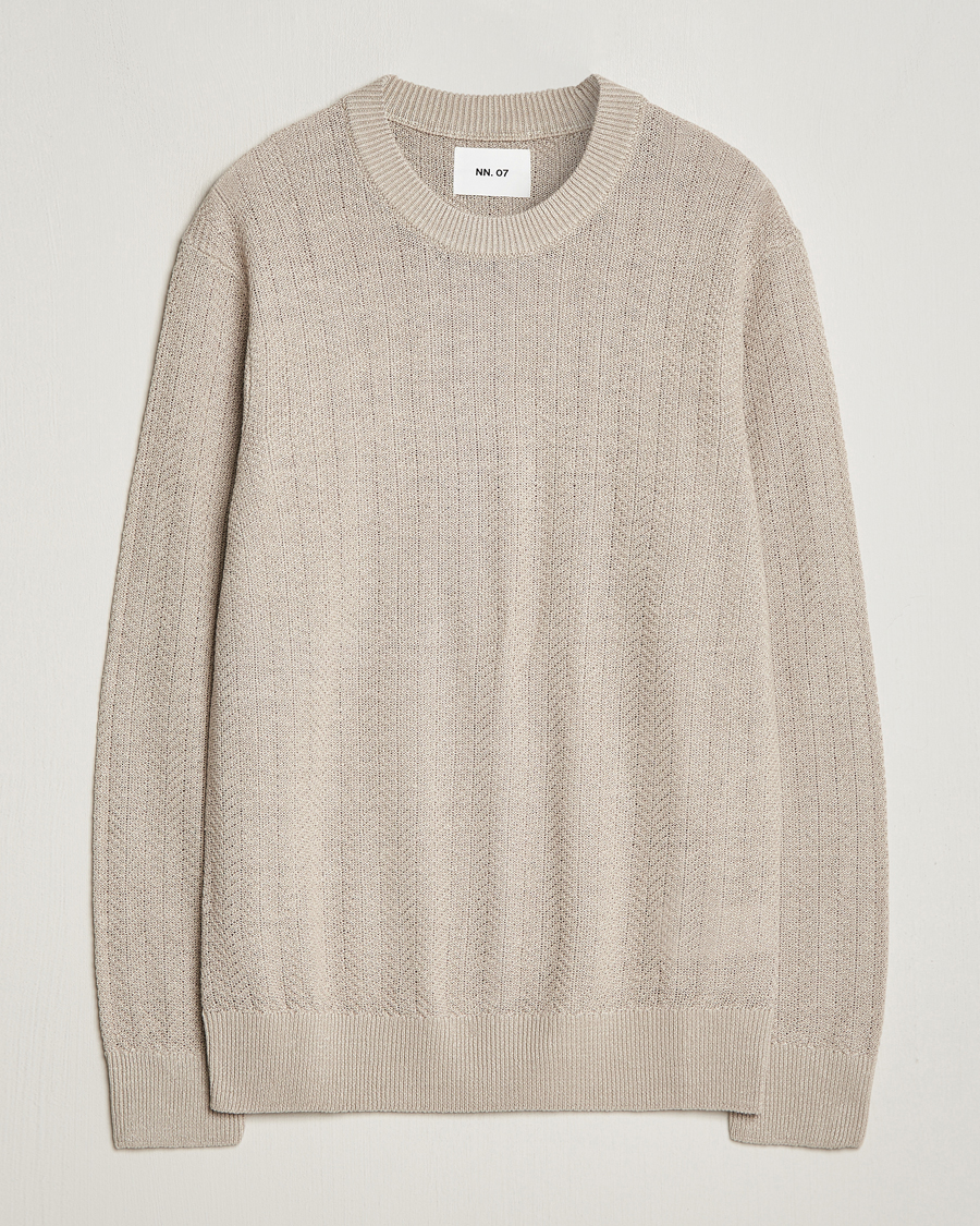 Men | Sweaters & Knitwear | NN07 | Jaden Knitted Linen Crew Neck Sweater Irish Cream