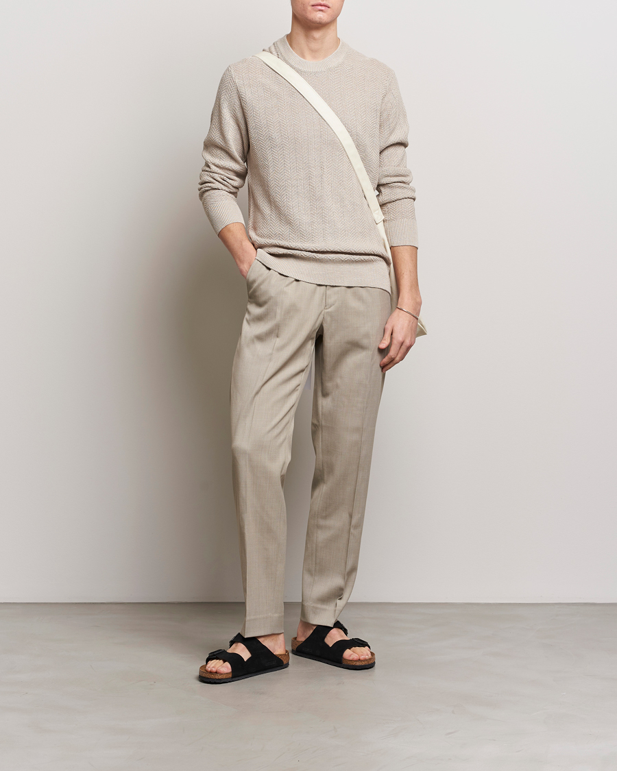 Men | Sweaters & Knitwear | NN07 | Jaden Knitted Linen Crew Neck Sweater Irish Cream
