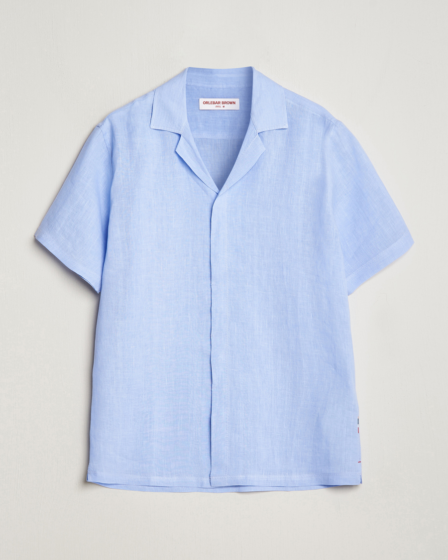 Men | Shirts | Orlebar Brown | Maitan Short Sleeve Linen Shirt Soft Blue