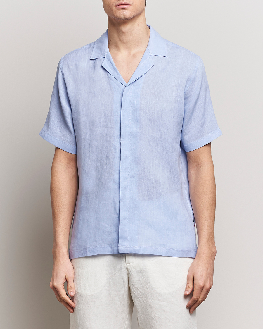 Men | Shirts | Orlebar Brown | Maitan Short Sleeve Linen Shirt Soft Blue
